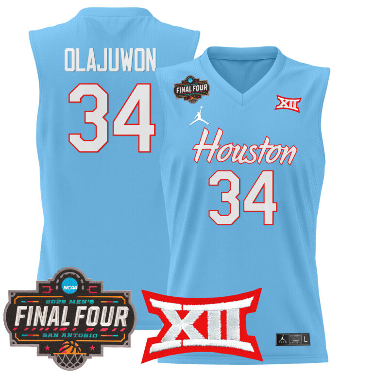 Men Houston Cougars #34 Olajuwon blue 2025 Final Four Patch NCAA Jersey style 2